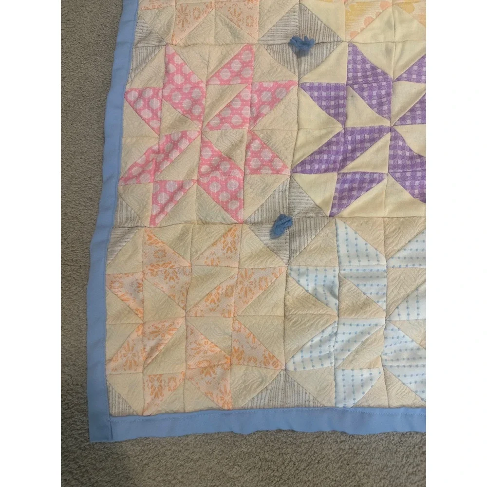 Handmade Patchwork Star Quilt Throw Blanket Gingham Polka Dot Cottagecore 58x48
